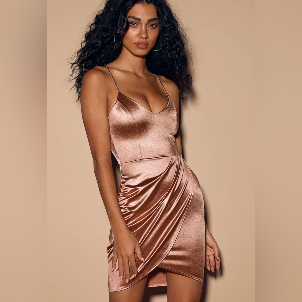 Lulus Forever Your Girl Mauve Satin Bodycon Dress size L
